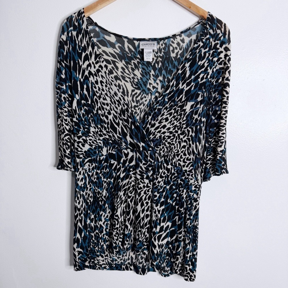 Chico's Travelers Wrap‎ Top Dolman Sleeves Black Beige Large Chico's 2